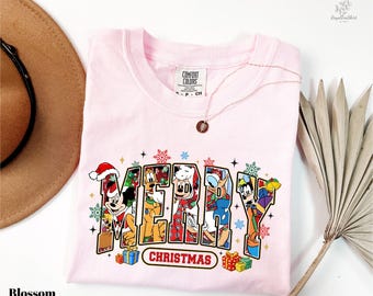 Comfort Colors® Mickey's And Friends Merry Christmas T-Shirt, Disney Merry Christmas Shirt, Merry Christmas Shirt, Matching Xmas Disney Tee
