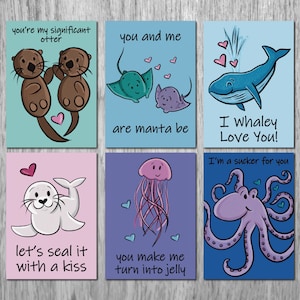 Ocean Animal Card Set | Valentine&#39;s Day Card | Downloadable Card | Printable Card | Instant Download | Greeting Card | Anniversary Card