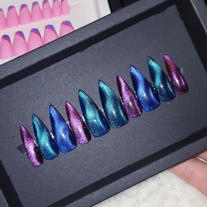 Cat Eye Press On Nails | Magnetic glitter nails | Glue On Nails | Glitter Stick On Nails | Fake Nails | False Nails | Stiletto Pressons