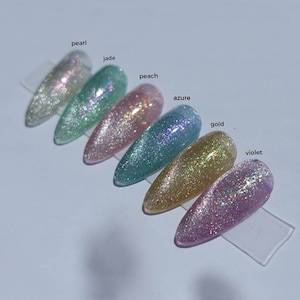 Aurora Cat Eye Press On Nails | Trendy Golden glitter nails | Short almond Pressons | False Glue On Nails | Stick On Nails | Birthday Nails