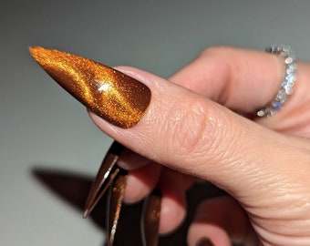 Cat Eye Press On Nails | Golden Brown glitter nails | Trendy nails | Long Stiletto Pressons | Glue On Nails | Stick On Nails | False Nails