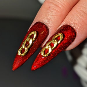 Red Glitter Press On Nails | Red Cat Eye Fake Nails | False Nails | Glue On Nails | Red Glitter Stick On Nails | XL Stiletto Pressons red