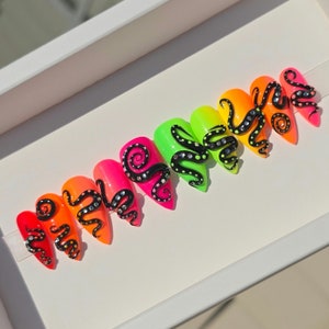 3D Press On Nails | Colorful Reusable Nails | Trippy Glue On Nails | Rainbow Nails | Crazy Fake Nails
