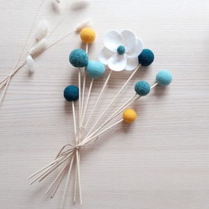 Decoratief boeket van gevilte wol, handgemaakte woondecoratie, duurzaam cadeau-idee
