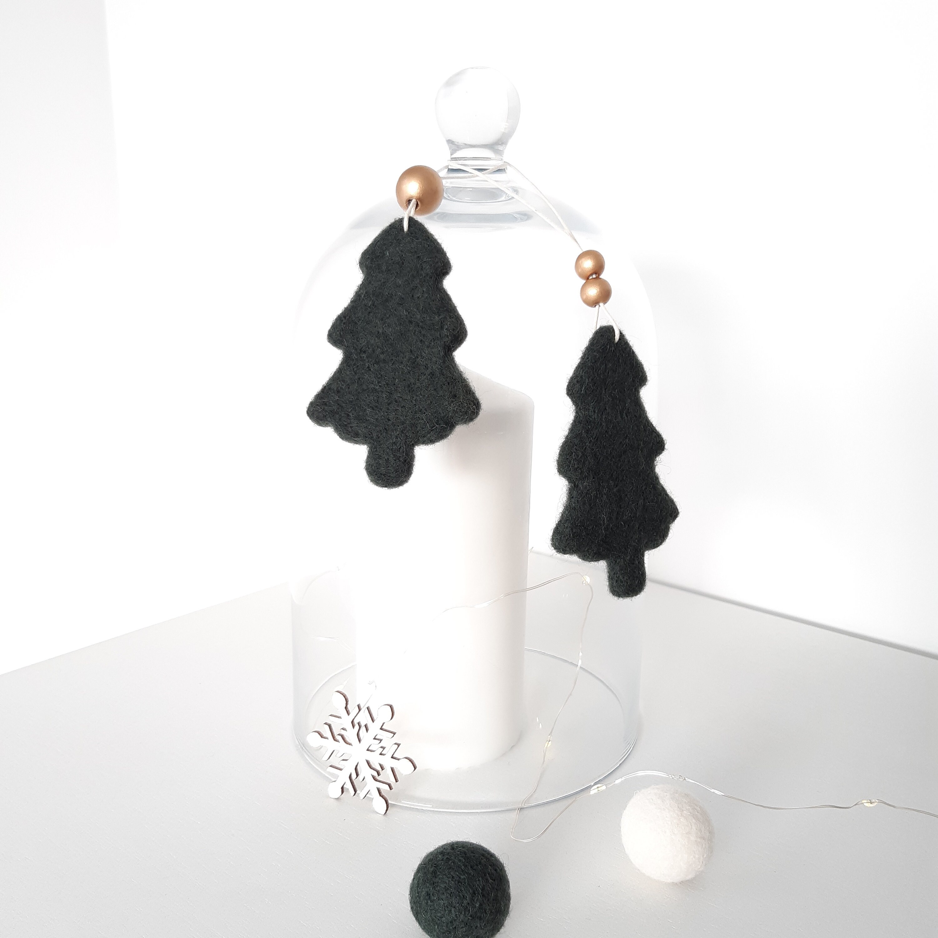 2 Sapins Feutrés Noël Chic Vert Foncé