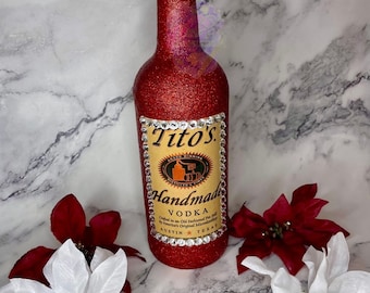 Bouteille Bling Tito, Bouteille de vodka personnalisée, bouteille de paillettes, bouteille de Bling, bouteille de liqueur de vodka, verre à paillettes, strass, ensemble de verre à liqueur