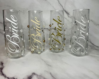 Verre de mariée, Verre de mariage Perle, Flûtes à champagne sans tige, Verre à vin Bling, Verre de mariage gravé, Verre à champagne Perle, Bachelorette
