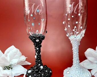 Verre de mariage perlé, flûtes à champagne, verre à vin Bling, verre de mariage gravé, verre de flûtes à champagne perlé,