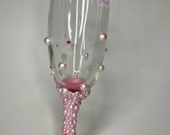 Verre de mariage perlé, Verre bling anniversaire, cadeau anniversaire, verre de champagne Bling, verre de flûte perlée, strass, verre Quinceanera
