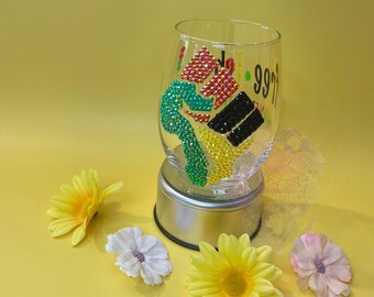 Tasse Juneteenth, verre Afrique, verre à vin pailleté, verre sans pied, ensemble de verres, verre de style 1865, verre à vin strass, verre bling