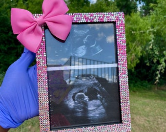 Cadre photo en strass Bling 5x7 , Cadre photo en strass, Révélation de genre, Cadre d’échographie, Baby Shower, anniversaire de mariage