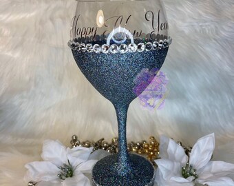Verre à vin à paillettes, Verre à vin à vapeur long, Verre personnalisé, Grand verre, verre bling, verre anniversaire, verre de mariage, verre Hoilday, Nouvel an
