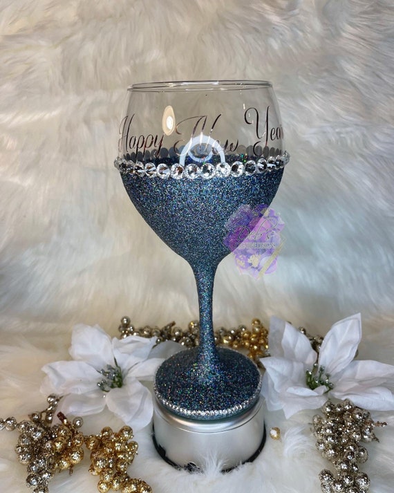 Glitter Wine Glass, Long Steam Wine Glass, Custom Glass, Large