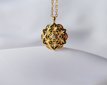 Lotus Necklace, Sterling silver, 18ct gold plate, Silver gold plated, Lotus necklace, Floral necklace, Zircon necklace, BellaJewelleryLondon