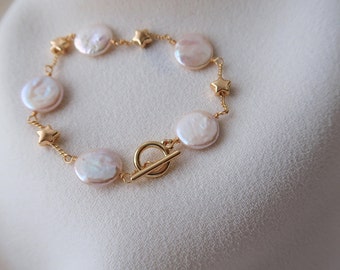 Alora Bracelet, Bracelet, Gold filled, Pearl, Baroque pearl, T bar, T bar bracelet, Gold-filled bracelet, BellaJewelleryLondon