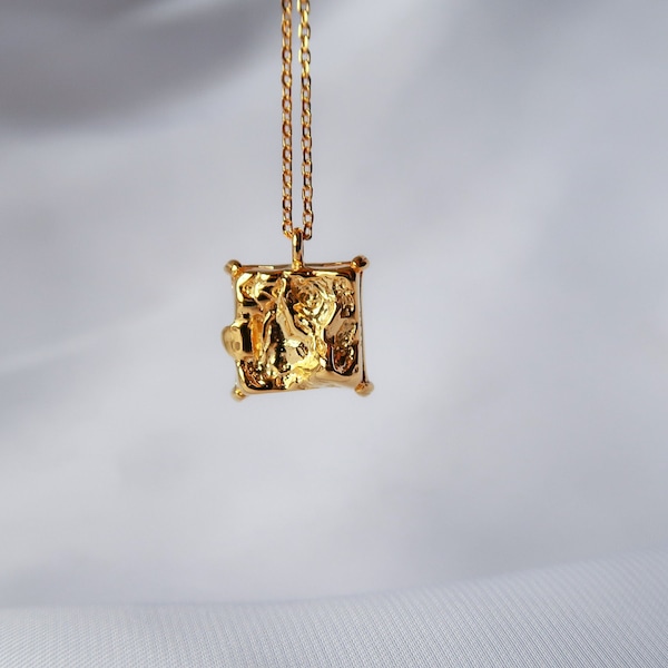 Elio Necklace, Sterling silver, 18ct gold plated, Silver gold plated, Pendent, Square pendent, Gold-plated necklace, BellaJewelleryLondon