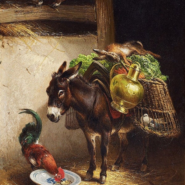 Esel and Hahn in a Stall – Henriette Ronner-Knip Giclee Print (Unframed)