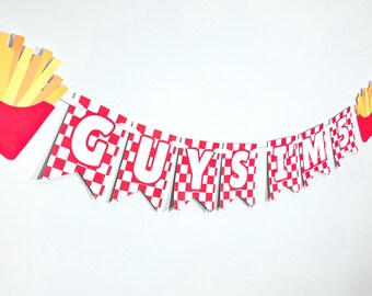 French Fries Fast Food Checkered Party Banner