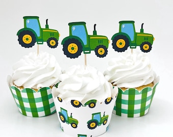 Green Tractor Cupcake Toppers