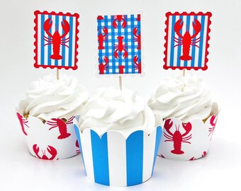 Coastal Lobster Stamp Cupcake Toppers