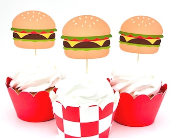Hamburger Cookout Cupcake Toppers