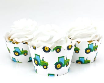 Green Tractor Cupcake Wrappers set of 12