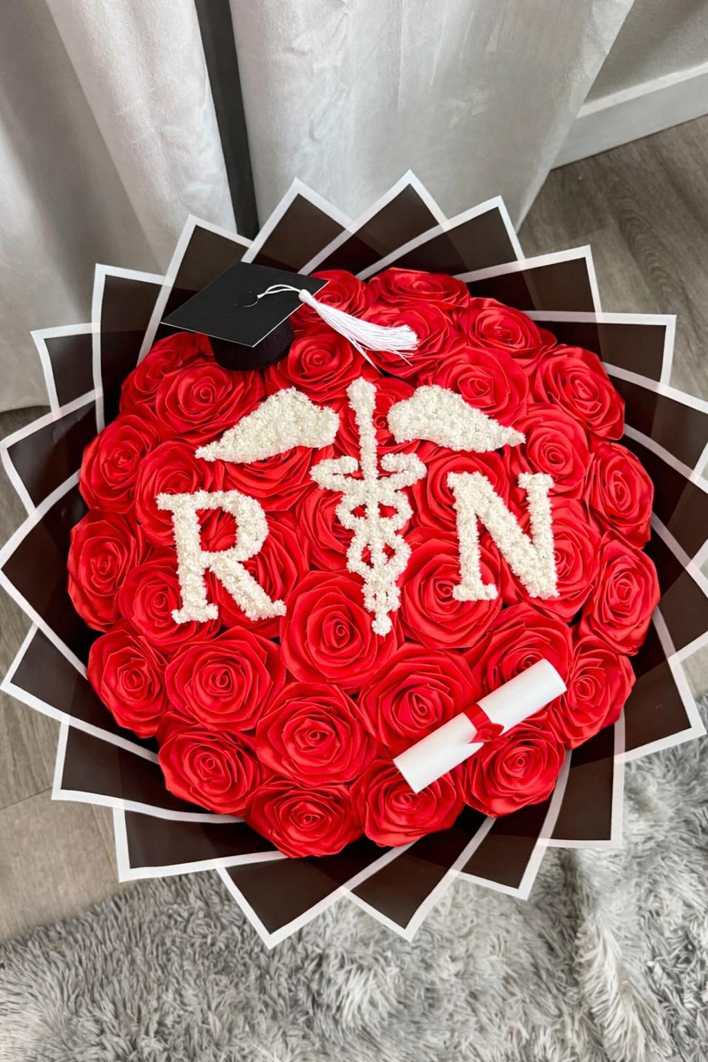 RN Registered Nurse Graduation Eternal Red Rose Bouquet W/ Graduation ...