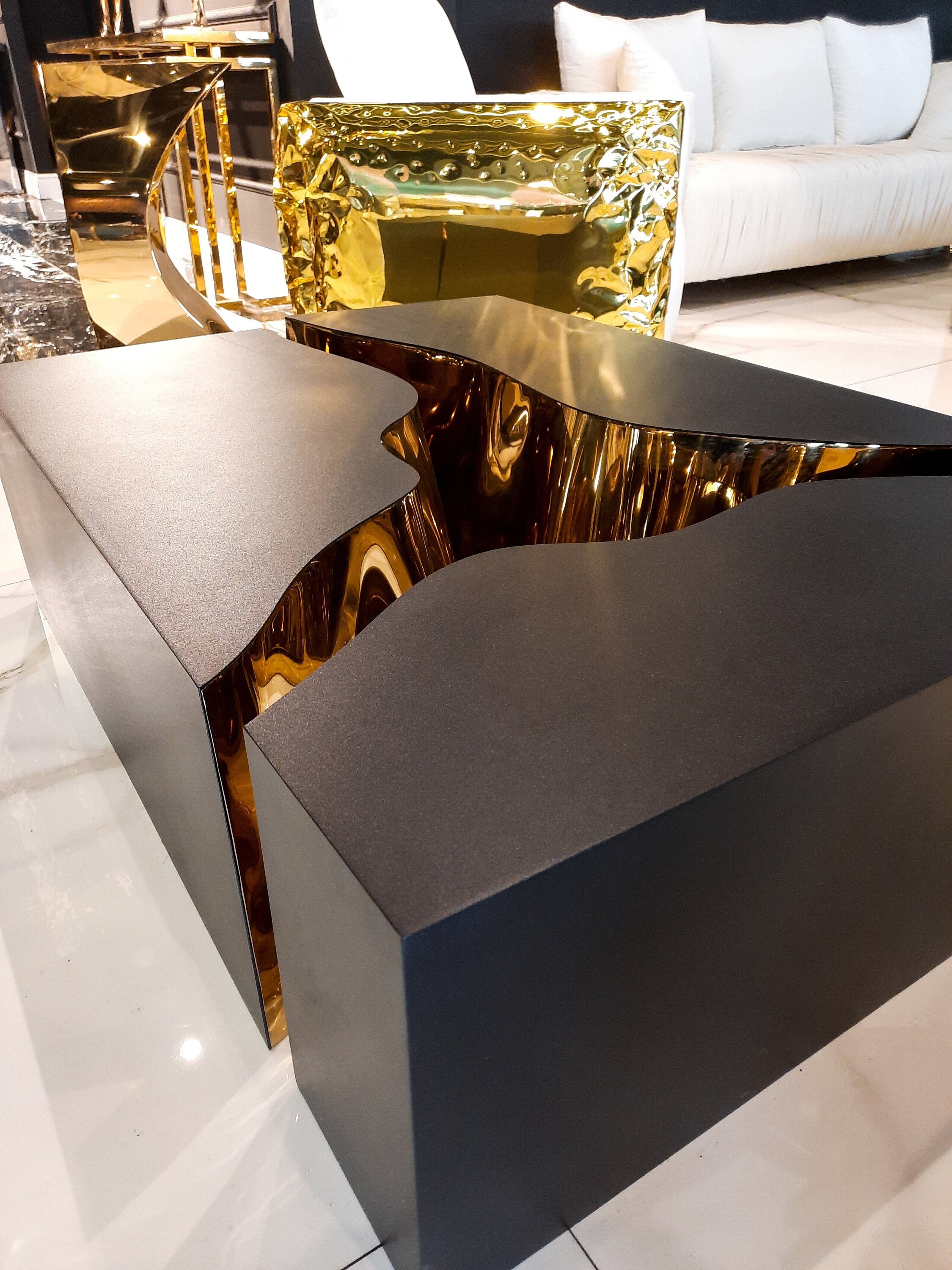 Titanium Gold Coffee Table Set 3 Pieces Stainless Steel Etsy