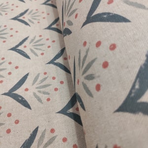 Blue & Red Berry Block Print Fabric | Fabric sold by the Metre