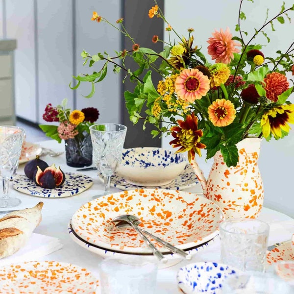 Orange Splattered Tableware - Dinner Plate, Side Plate, Bowl