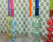 Tall Bubble Style Coloured Candlestick Holder Handblown Glass Candle Holder