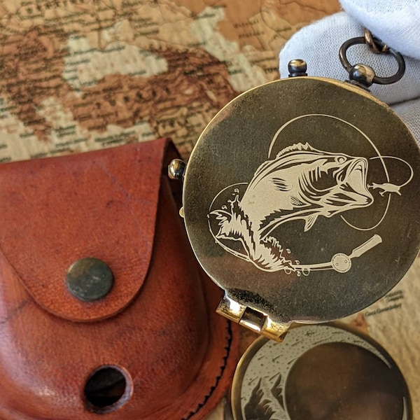 Compass personalized, father's day gift, bass fishing gifts, fisherman present