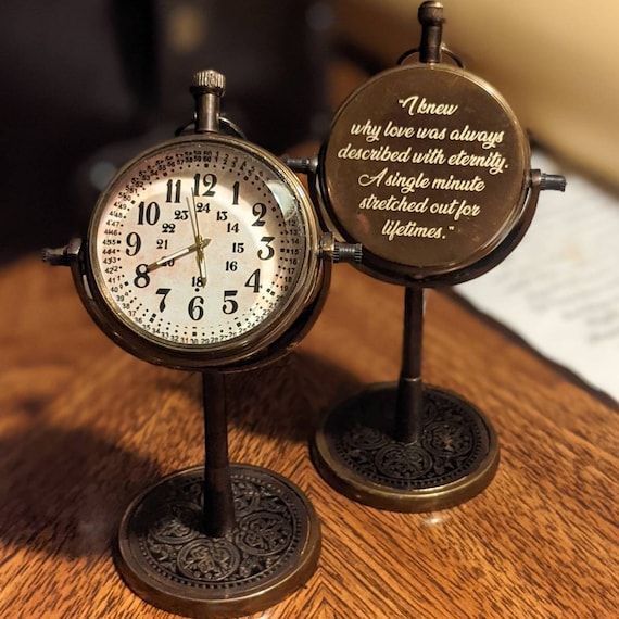 Retro table clock, personalized gift for father, brass desk clock, Fathers Day Gift, anniversary gift, corporate gift, Company logo gifts