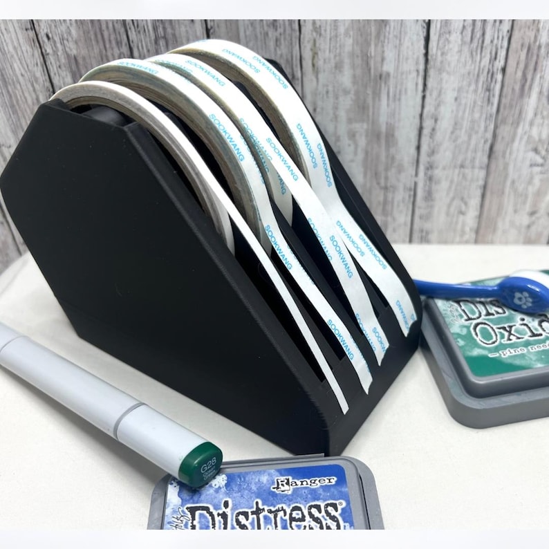 3D Printed Tape Dispenser: Double Sided, Washi & Foam Tape Holder Svart