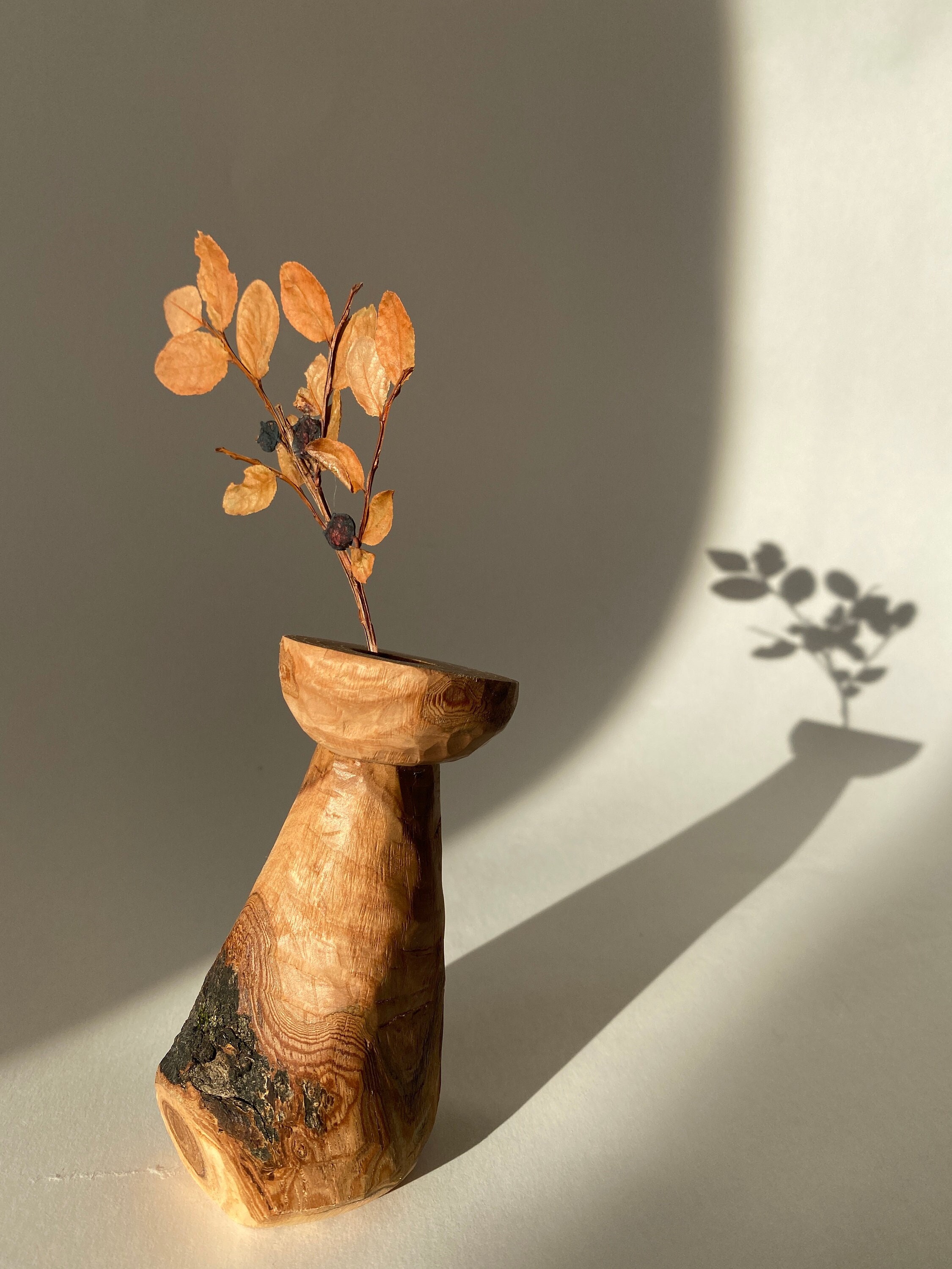 Vase Soliflore, Vase Pour Fleurs Séchées Maison Decore Rustique, en Bois Sculpté, Décor Scandinave M