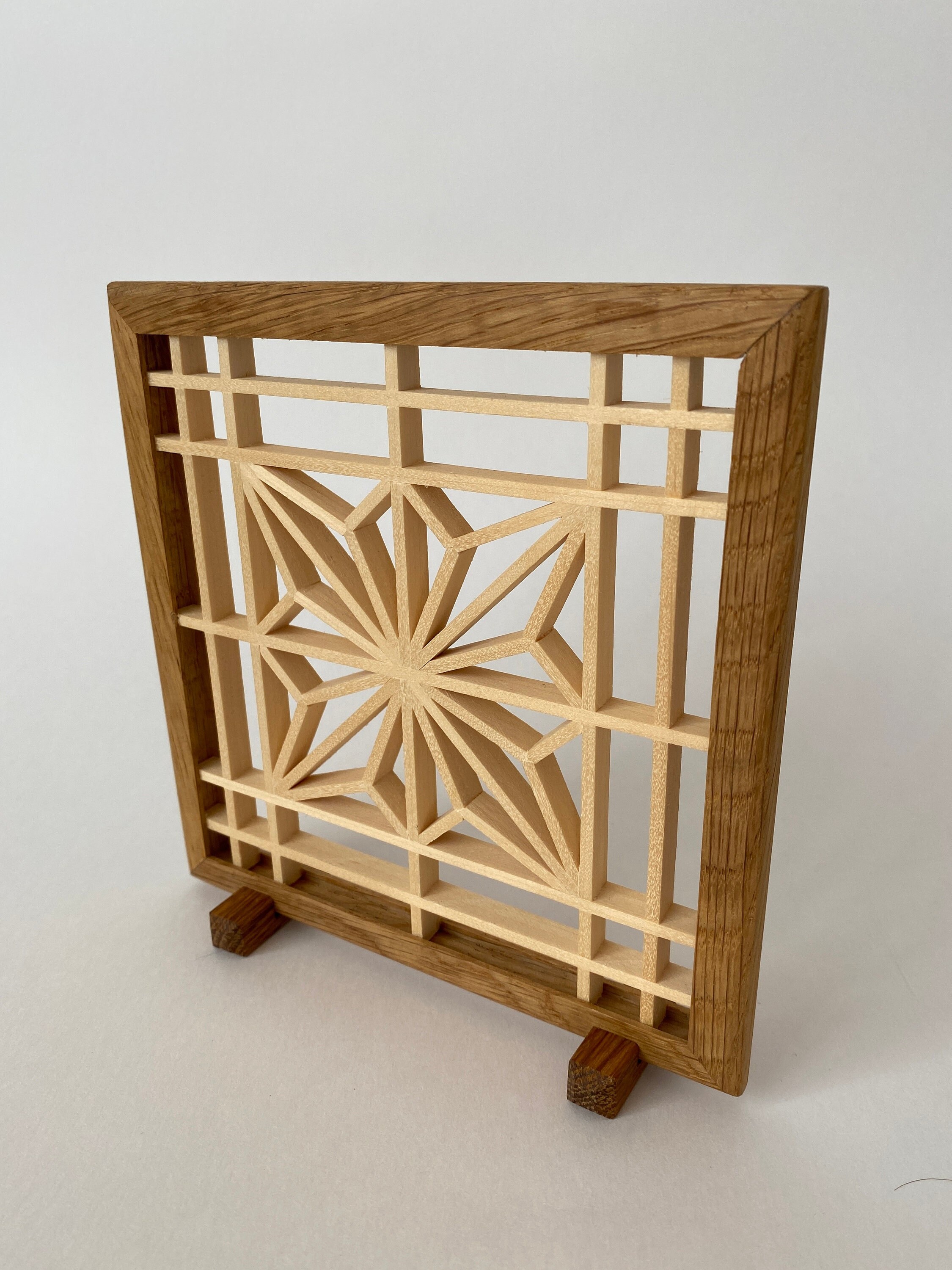 Kumiko en Bois Yoga Cadeau Art Panneau Photo Mur Intérieur Décoration Intérieure Mosaïque Ornement d