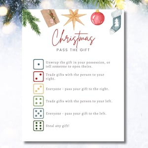 Pass the Gift Christmas Dice Game, Gift Exchange Printable, Holiday Gift Swap, Pass the Gift Present, Office White Elephant Party, Printable