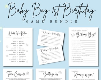 First Birthday Games Baby Boy 1st Bday Party 1st Birthday Printable Decor Idea Kids Instant Download Modern Fun Cute He’s One 1-year Old