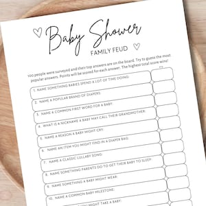 Baby Shower Family Feud Game / Gioco Baby Shower stampabile / Attività Baby Shower con download immediato / Genere neutro / Minimalista / Idea per feste