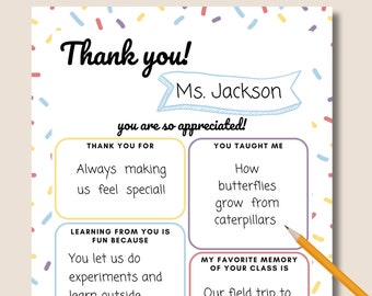 Printable Teacher Appreciation | Teacher Thanks Note | Card | Teacher Appreciation Week | Instant Download | Thank You | Easy Teacher | Idea