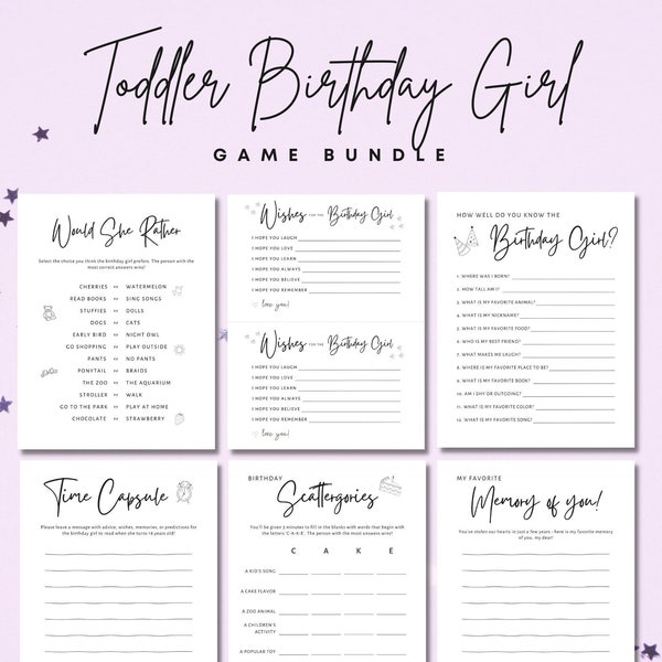 Birthday Girl Games | Toddler Bday Game Bundle | Printable Games | Cute Modern 2nd 3rd Birthday | Idea | Decor