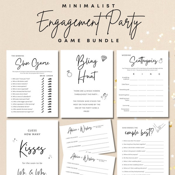 Minimalist Engagement Party Games | Printable Bundle | Modern Engagement | They’re Engaged |Couple's Party | Shoe Game | She Said Yes | Ring