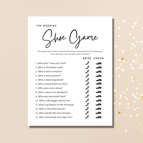 The Shoe Game,Printable Engagement Party Game,Wedding Shoe Game,Bridal Shower Game,Couple's Game,Wedding Game,Idea,Modern Minimalist