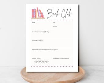 Printable Book Club Review Sheet: Discussion Questions (Instant Download)