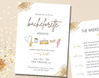 New Orleans Bachelorette Invitation | Itinerary | Editable Template | Bach e-vite | Bach Invite | NOLA Girl's Weekend | Mardi Gras Theme
