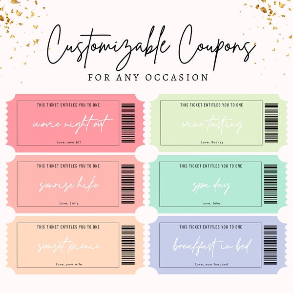 Editable Coupon Template Ticket Voucher Birthday Anniversary Mothers Day Sweetest Day Coupons Gift Idea Boyfriend Girfriend Husband Wife