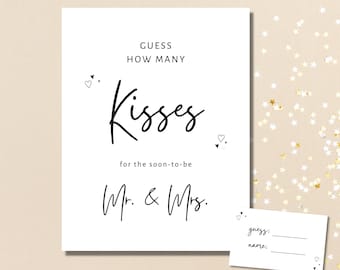 Engagement Party Game,Printable Guess How Many Kisses,They're Engaged,Couple's Shower Game,Wedding Game,Instant Download,Decoration Idea