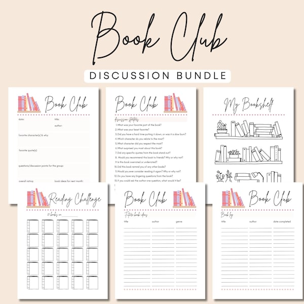 Book Club Guide Bundle,Printable Book Review Discussion Questions,Journal Club,Modern,Reading Group,Bookclub Host Idea,My Bookshelf,Monthly