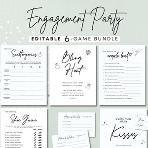 Juegos de fiesta de compromiso editables, paquete imprimible, comprometidos, fiesta de parejas, juego de zapatos de boda, personalizable, están comprometidos, ideas