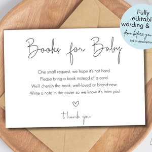 Bücher für Babyeinladung einfügen, bearbeitbare Babypartybuchanfrage, druckbare Babyeinladung, Buch statt Kartenidee, Babybibliothek